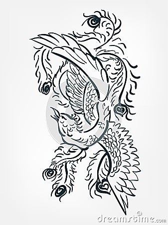 Phoenix japanese chinese oriental vector ink style design elements illustration Stock Photo