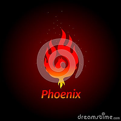 Phoenix logo- creative logo of mythological bird Fenix, a unique bird - a flame born from ashes. Silhouette of a fire bird. Vector Illustration