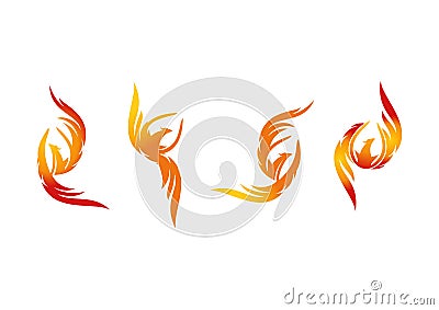 Phoenix, logo, flame, icon, and fire bird concept design Vector Illustration