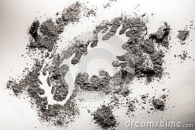 Phoenix mythical bird drawing made in pile of ash as a rebirth, Stock Photo