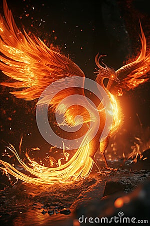 Phoenix mythical bird rising from the ashes Stock Photo