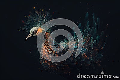 A phoenix with peacock feathers. Generative AI Stock Photo