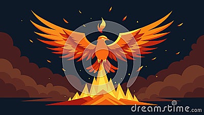 A phoenix rising from the ashes symbolizing the journey of transformation and relief from depression with the aid of Vector Illustration