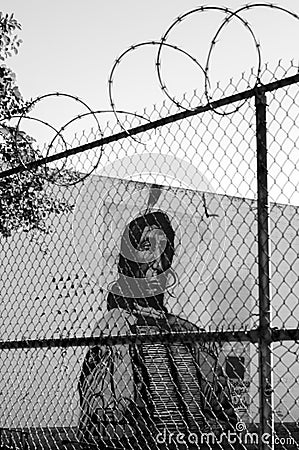 Vertical grayscale shot of the Chief Red Cloud Mural on Grand Avenue, Phoenix Editorial Stock Photo