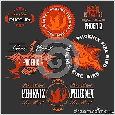 Phoenix - vector set of fire birds and flames logo. Vector Illustration