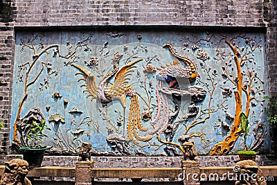 Phoenix Wall Carving In Lin Fung Temple, Macau, China Stock Photo