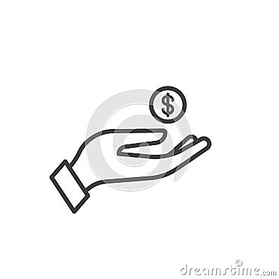 Hand with coin icon on white background Vector Illustration