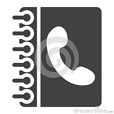 Phone book solid icon, Contact us and website Vector Illustration