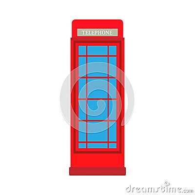 Phone booth red business telecommunication element vector icon. London public street box isolated white Vector Illustration