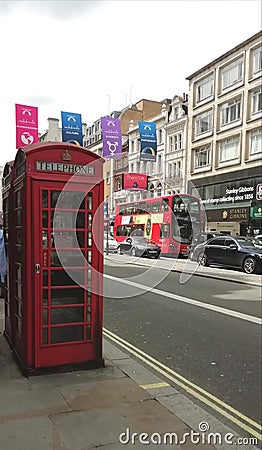 Phone box typical English London Editorial Stock Photo