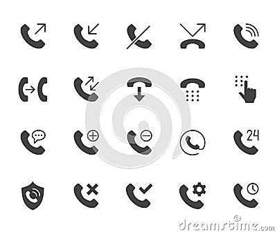 Phone call flat icons set. Answer telephone, dial contact, customer service, sms black minimal silhouette vector Vector Illustration