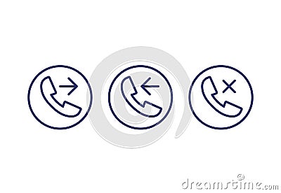 phone call, incoming, outgoing, missed line icons Vector Illustration