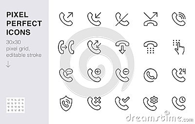 Phone call line icons set. Answer telephone, dial contact, customer service, sms minimal vector illustrations. Simple Vector Illustration