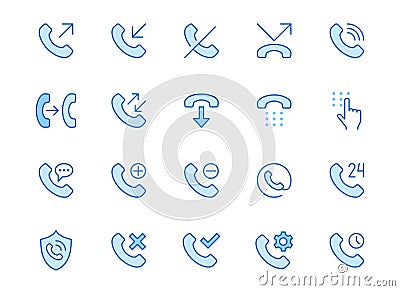 Phone call line icons set. Answer telephone, dial contact, customer service, sms minimal vector illustrations. Simple Vector Illustration