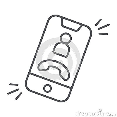 Phone call thin line icon, telephone and smartphone, incoming call sign, vector graphics, a linear pattern on a white Vector Illustration