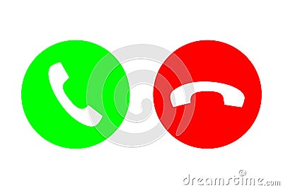 Phone call vector flat icon set with green call out or answer button and red hang up or decline button. Design for website, mobile Stock Photo