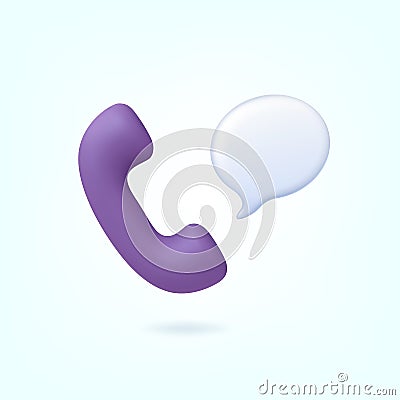 Phone calls 3d icon. Consulting service, contact customer or support center on telephone. Incoming calling, white speech Vector Illustration