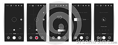 Phone camera. Video and photo mobile application UI with landscape portrait and video recording modes. Vector viewfinder Vector Illustration