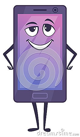 Phone character with smiling face. Funny smartphone mascot Vector Illustration