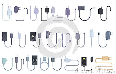 Phone charger icons set cartoon vector. Cable powerbank Vector Illustration