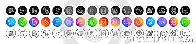 Phone chat, Flood insurance and Density line icons. For web app, printing. Round icon buttons. Vector Vector Illustration