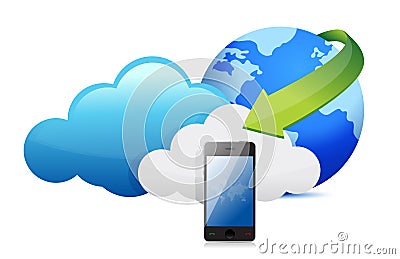 Phone cloud computing moving concept Cartoon Illustration