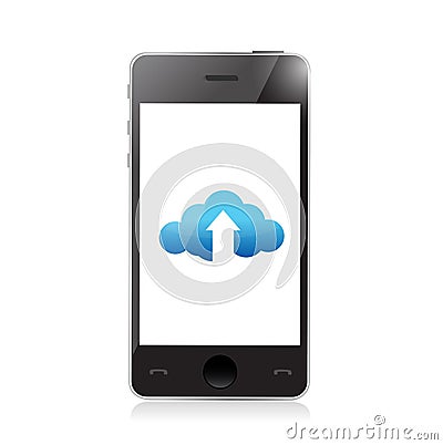 Phone. cloud upload and arrow illustration Cartoon Illustration