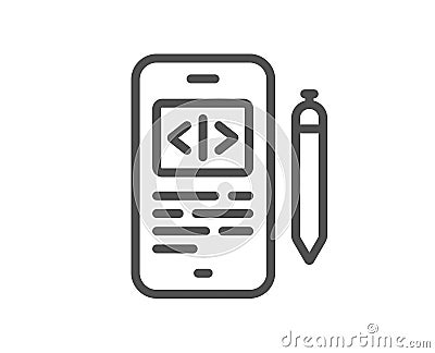 Phone code line icon. Smartphone app sign. Vector Stock Photo