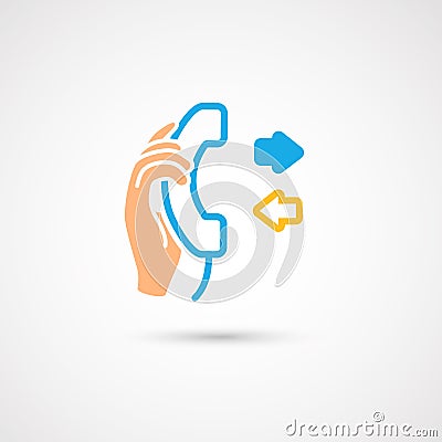 Phone colorful icon - Hand with handset. Vector Illustration