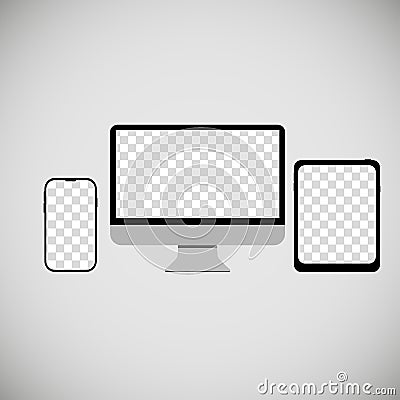 phone computer tablet empty screens grey background Vector Illustration