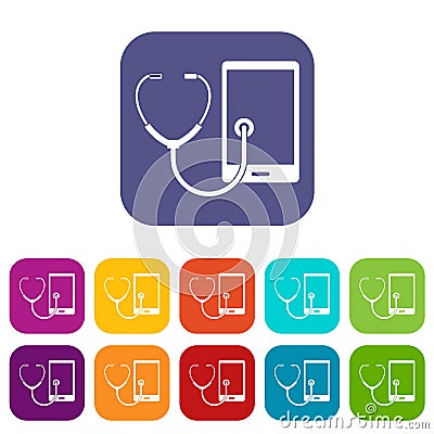 Phone diagnosis icons set flat Vector Illustration