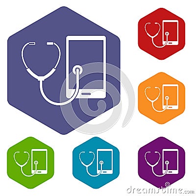 Phone diagnosis icons set hexagon Vector Illustration