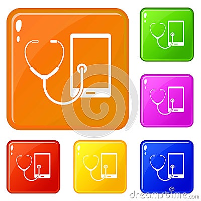 Phone diagnosis icons set vector color Vector Illustration