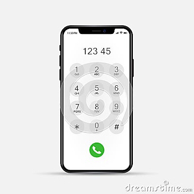 Phone dial screen. Display Keypad with numberst for mobile phone. Vector Illustration