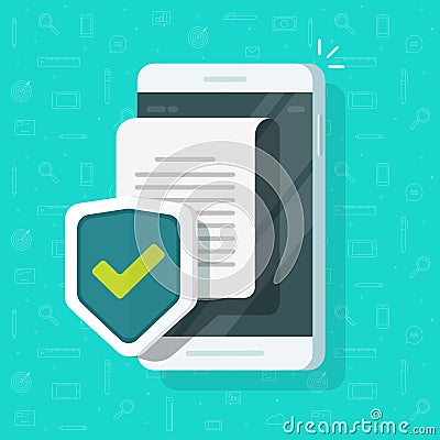 Phone document protection concept, mobile confidential information or privacy idea, cellphone security documentation Vector Illustration