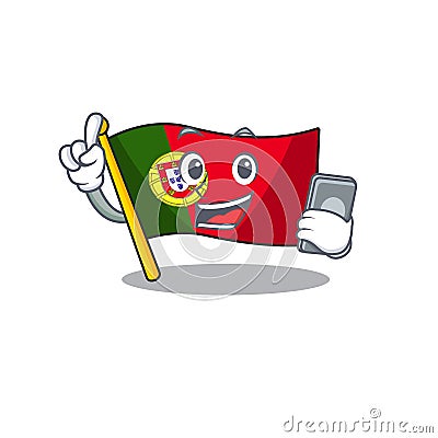 With phone flag portugal character in shape cartoon Vector Illustration