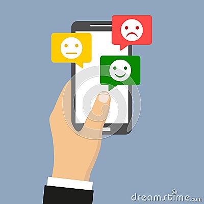 The phone in the hand smiles emotions Vector Illustration