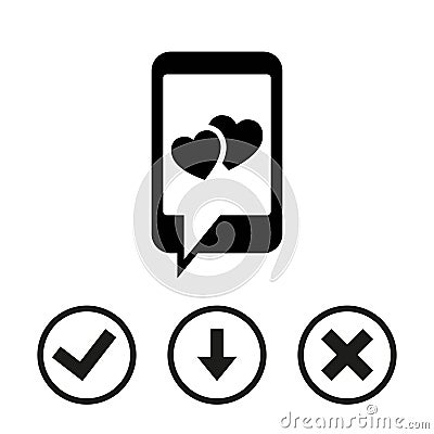 Phone with hearts on the screen icon stock vector illustration flat design Vector Illustration