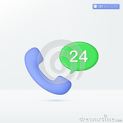 Phone 24 hours icon symbols. chatting, working hours, support, service, delivery concept. 3D vector isolated illustration design. Vector Illustration