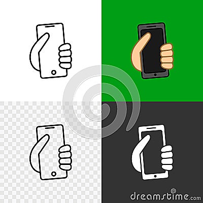 Phone icon for contacts. Hand holding modern smartphone line style symbol Vector Illustration