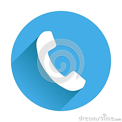 Phone icon in flat style. Vector illustration on round blue back Vector Illustration