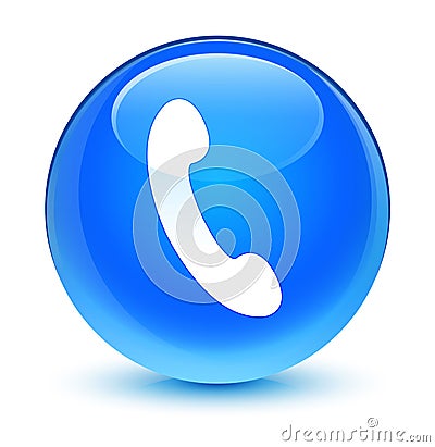 Phone icon glassy cyan blue round button Cartoon Illustration