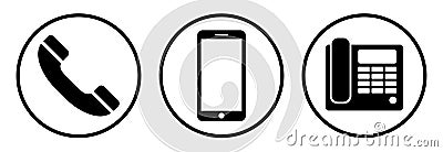 Phone icon set. Isolated telephone simbols on white background. Vector Illustration