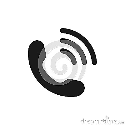 Phone icon in simple style. Handset icon with waves. Telephone symbol for website isolated on white background. Flat vector Cartoon Illustration