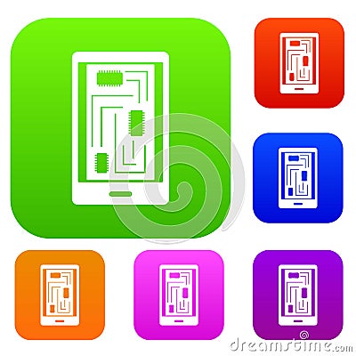 Phone innards set color collection Vector Illustration