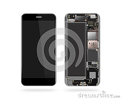 Phone inside isolated, chip, motherboard, processor, cpu Stock Photo