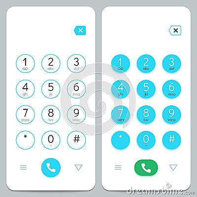 Phone keypad. Smartphone screen keyboard with numbers. Isolated vector set Vector Illustration