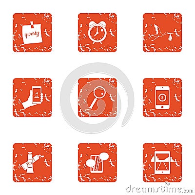 Phone life icons set, grunge style Vector Illustration