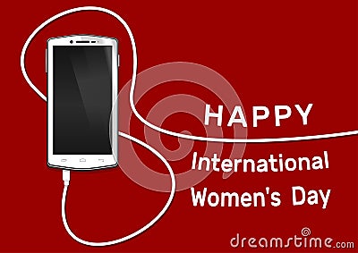 Phone with line eight wire. Outline 8 March smartphone. Happy International Womens Day card Vector Illustration