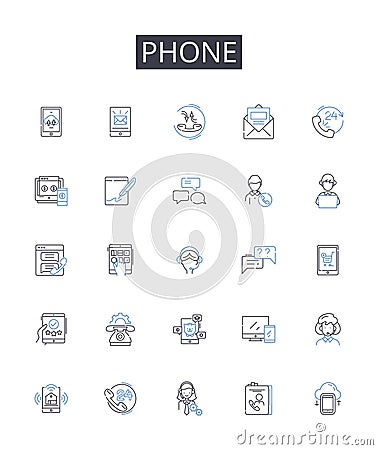 Phone line icons collection. Tablet, Mobile, Handset, Cellph, Smartwatch, Pager, Device vector and linear illustration Vector Illustration